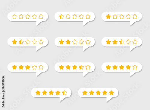 Five star rating icon set collection in flat style. Customer product rating vector illustration on isolated background. Feedback sign business concept.