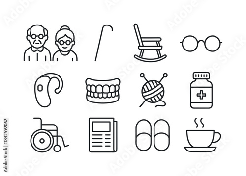 Elderly Icons Collection. Old Age. Line icon set of Old Age: eld