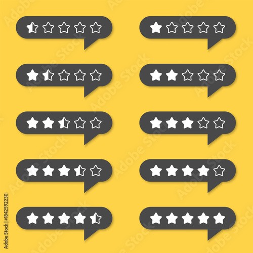 Five star rating icon set collection in flat style. Customer product rating vector illustration on isolated background. Feedback sign business concept.