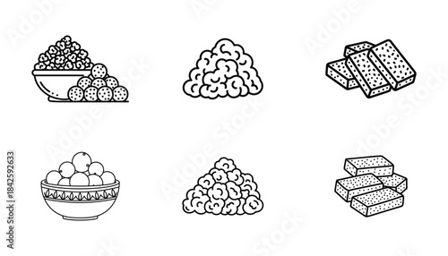 Variety of cheese types and textures illustrated in six sketches