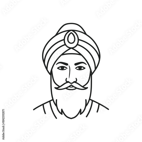 Illustration of a sikh man with turban and beard