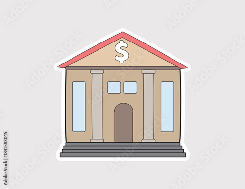 Bank Building Vector featuring a dollar sign for finance and services. Suitable for investment, banking, government, or money management concepts