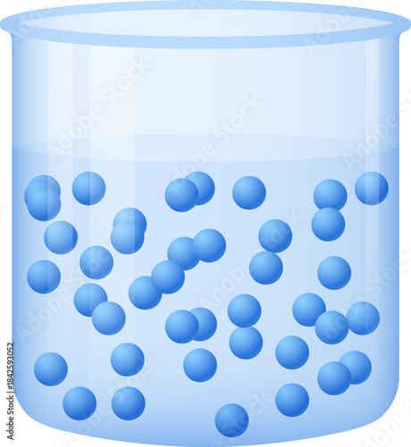A blue glass container filled with blue spheres