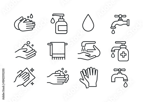 Hand Hygiene Icons. Hand hygiene. Line icon set of Hand hygiene: