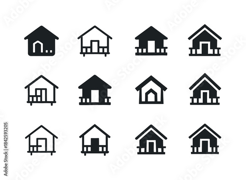 Rustic Cabin Logos. Rustic cabins. Icon set. Set Logo of rustic