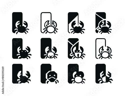 Seafood Spring Rolls Icons. Seafood spring rolls. Icon set. Set