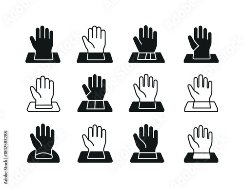 PPE Logo Variations. PPE gear laid out on table. Icon set. Set L