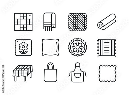 Flea Market Textiles. Flea Market Textiles. Line icon set of Fle