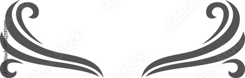 The black and white image features a stylized wave design that is curved