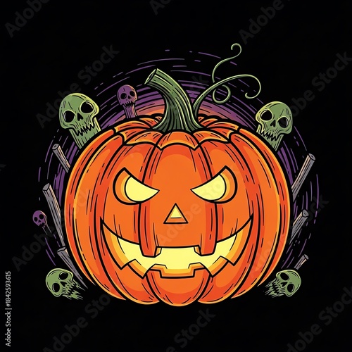 Spooky Jack-o-Lantern with Skulls