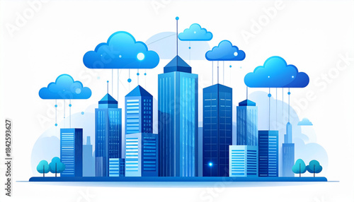 Vector Futuristic Business Center Cityscape with Cloud Data
