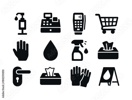 Retail Hygiene Icons. Retail Hygiene. Solid icon set of retail h