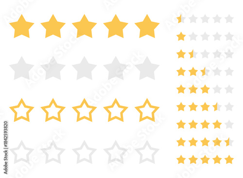 Five star rating icon set collection in flat style. Customer product rating vector illustration on isolated background. Feedback sign business concept.