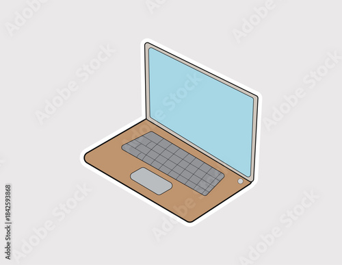 Laptop Vector Sticker for remote work, technology, or digital learning. Great for online business, freelance, or modern workspace designs
