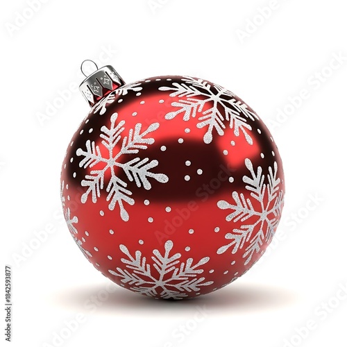 Red christmas ornament with white snowflakes isolated on white background