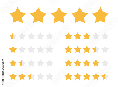 Five star rating icon set collection in flat style. Customer product rating vector illustration on isolated background. Feedback sign business concept.