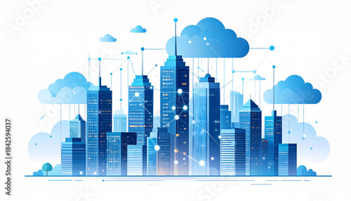 Vector Futuristic Business Center Cityscape with Cloud Data
