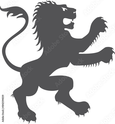A lion is depicted in a black and white image