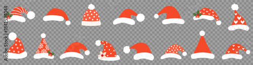 Simple Santa Claus Vector Hats, Graphic Design Elements for Holiday Cards and Banners