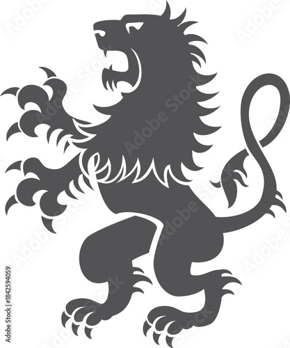 A black lion with claws and a mouth open