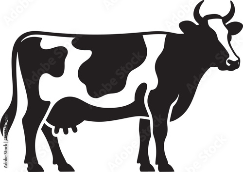 Black and white holstein friesian cow standing profile view illustration