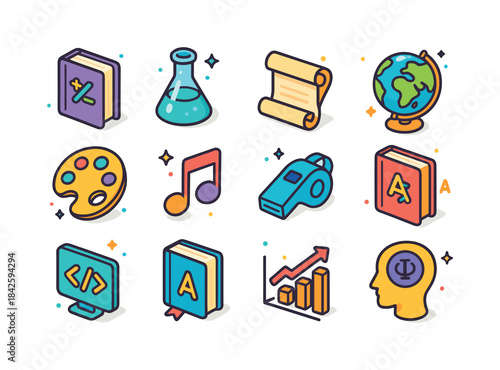 Colorful Academic Icons. Academic Subjects. Colorful isometric v