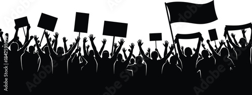 Protest crowd silhouette, activist demonstration, people holding banners, civic movement, public rally, social justice march, unity, freedom, resistance, revolution