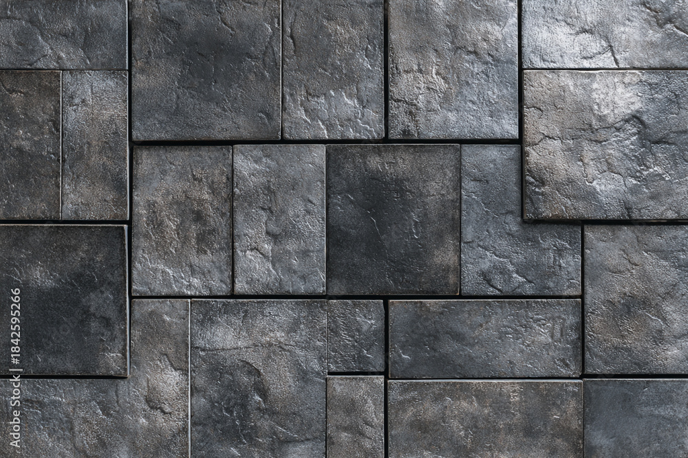 Naklejka premium detailed dark gray stone wall background pattern with textured blocks