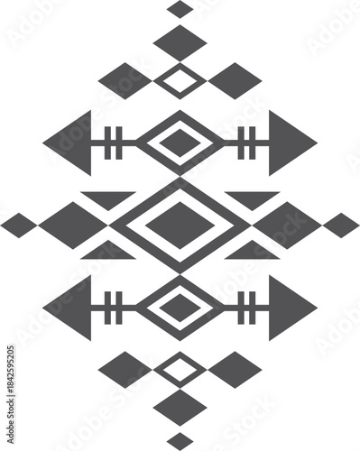 A black and white design with a diamond shape and arrows
