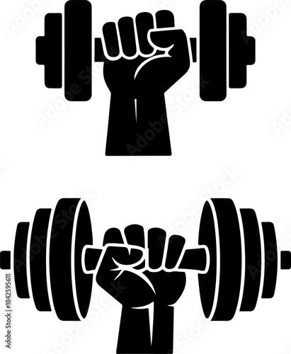 Hand with dumbbell for strength and fitness exercise equipment in a gym