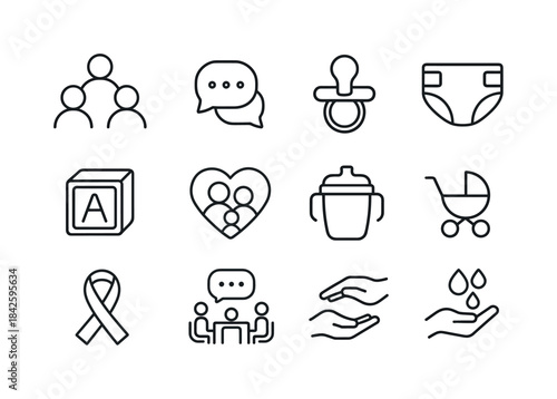 Parenting Community Icons. Parenting community. Line icon set of