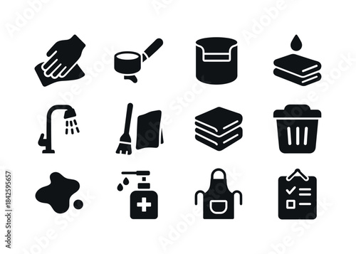 Barista Cleanup Icons. Barista cleanup. Solid icon set of barist