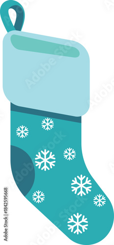 A blue Christmas stocking with snowflakes on it