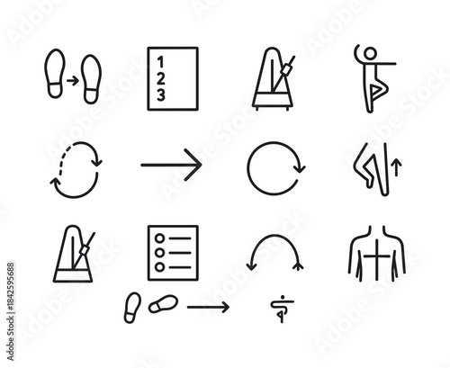 Choreography Icon Set. Choreography Elements. Line icon set of C
