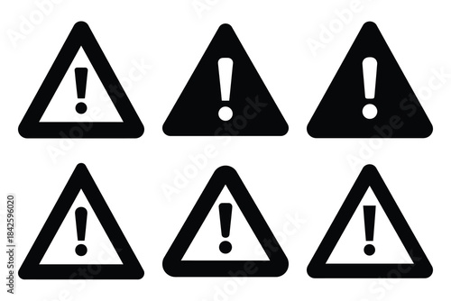 Set of warning triangle icon silhouette vector art illustration