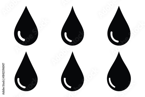 Set of water droplet icon silhouette vector art illustration
