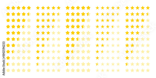 Five star rating icon set collection in flat style. Customer product rating vector illustration on isolated background. Feedback sign business concept.