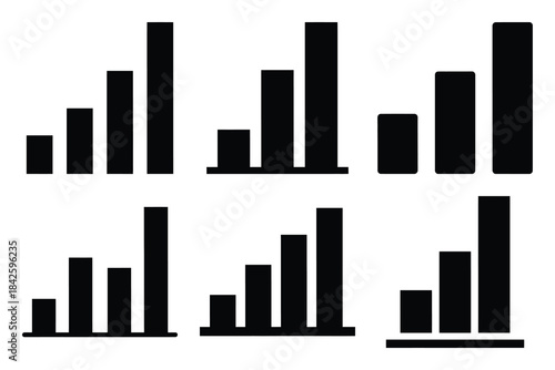 Set of bar chart icon silhouette vector art illustration