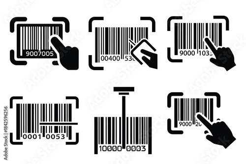 Set of barcode scan icon silhouette vector art illustration