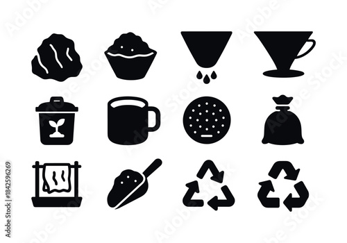 Used Coffee Filters Icons. Used coffee filter. Solid icon set of