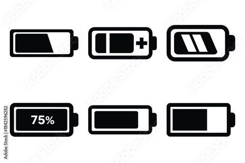 Set of battery charge icon silhouette vector art illustration