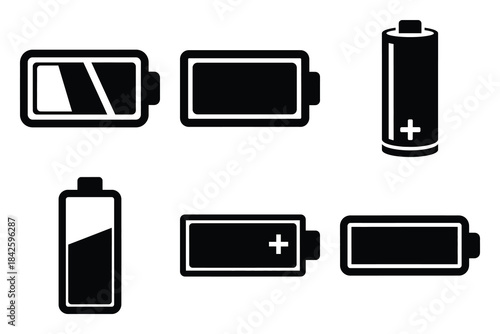 Set of battery icon silhouette vector art illustration