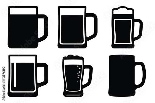 Set of beer mug icon silhouette vector art illustration