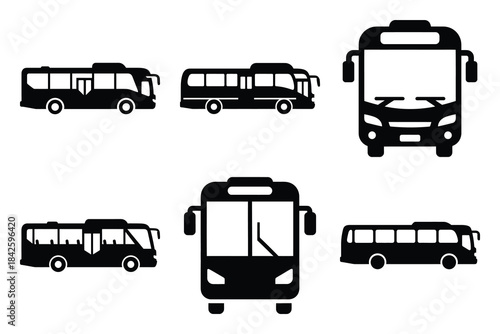 Set of bus icon silhouette vector art illustration