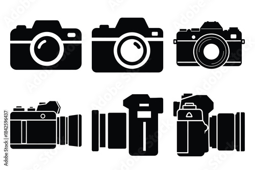 Set of camera icon silhouette vector art illustration