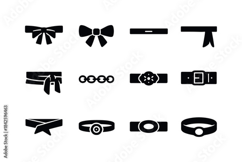 Dress Belts Icon Set. Belts for Dresses. Solid icon set of Belts