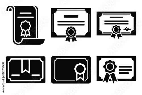 Set of certificate icon silhouette vector art illustration