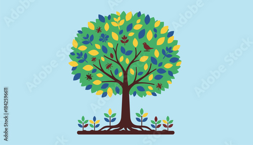 A closeup of a tree with vibrant leaves emphasizing the importance of biodiversity in a healthy ecosystem after successful planting.