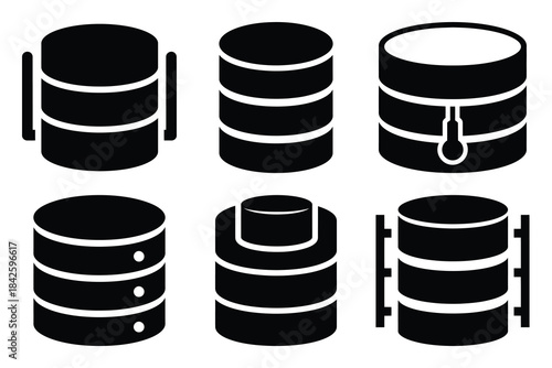 Set of database icon silhouette vector art illustration