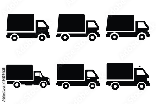 Set of delivery truck icon silhouette vector art illustration